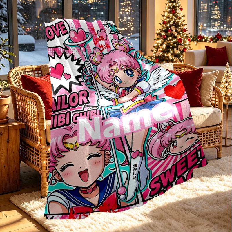 Custom Name Personalized Sailor Moon Print Blanket, Home Decor, Bedroom, Sofa, Camping, Couch, Gifts for Birthday Christmas