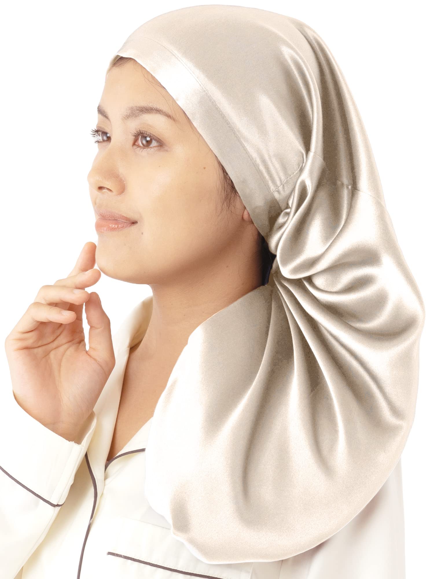 

от Beauty Silk Ночной колпак для длинных 6A Натуральный 19 Шелковый колпак с регулируемым цилиндрическим красивым Предотвращает секущиеся кончики [miery] [Рекомендовано профессионалами]