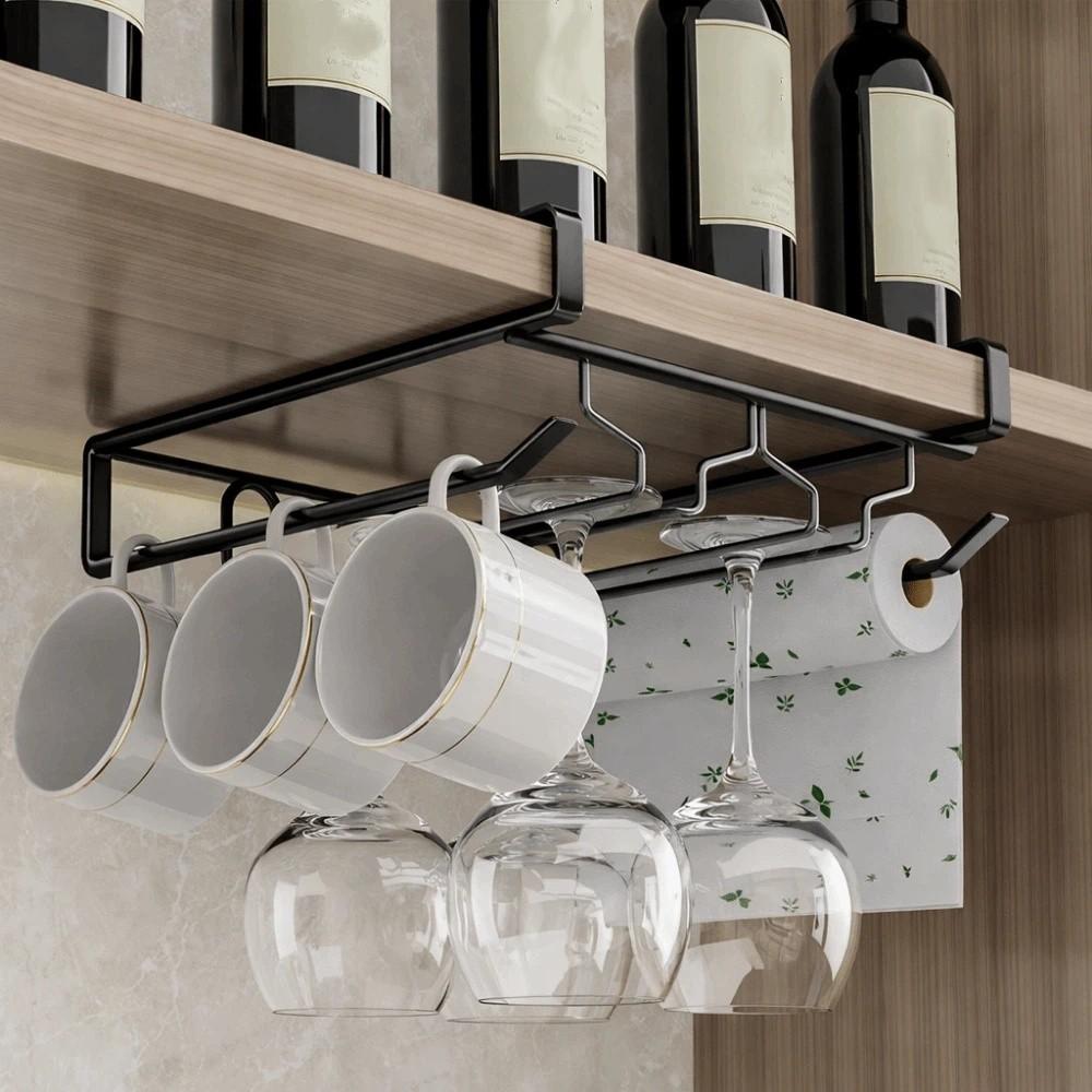Hanging Upside Down Wine Glass Holder Carbon Steel Inverted Goblets Rack  Kitchen чёрный