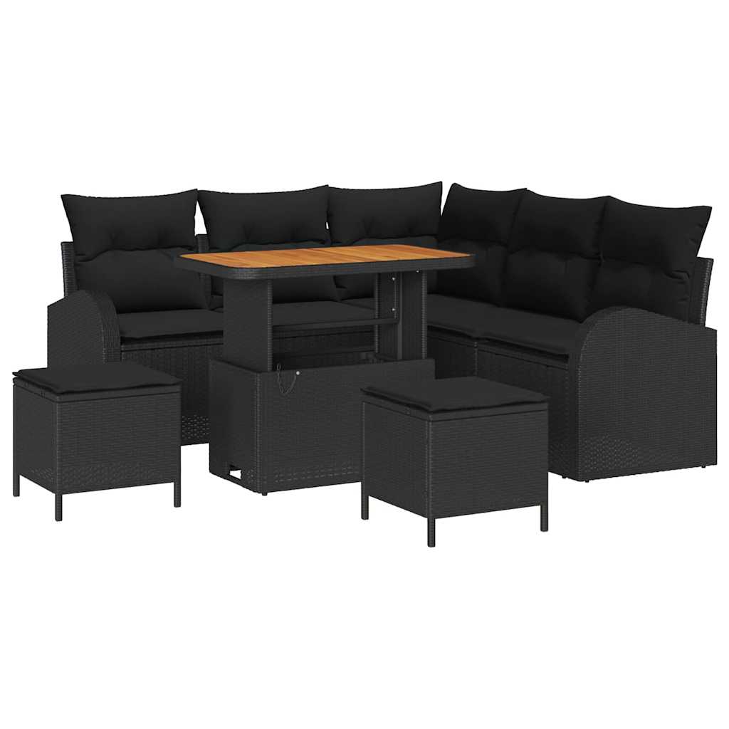 8 Piece Black Poly Rattan Garden Sofa Set with Cushions