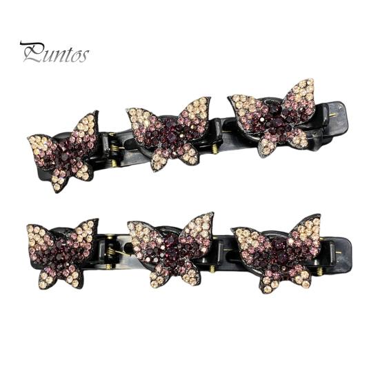 

2 шт. женские шпильки для волос сверкающие искусственные хрустальные бабочки декор плетеные заколки для волос двухслойные шпильки для волос с челкой кофейный