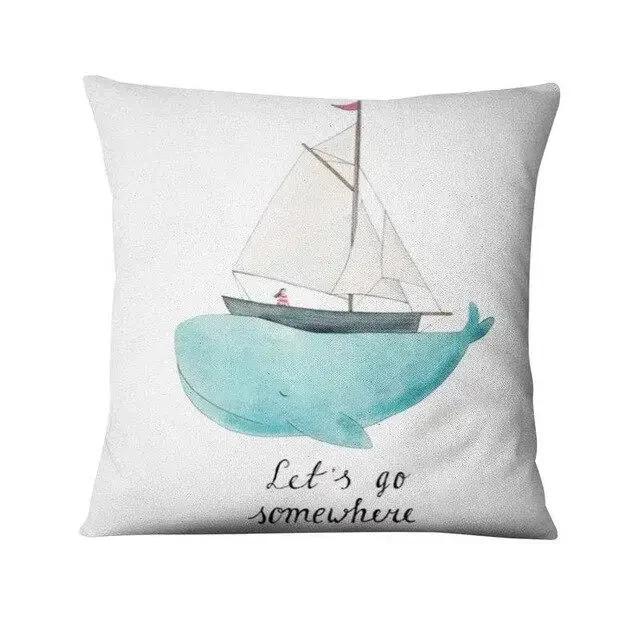 Nordic Ocean Cushion Decoration Pillow Cartoon Whale Print Pillowcase Home Decoration Sofa Pillow Home Pillow Decoration
