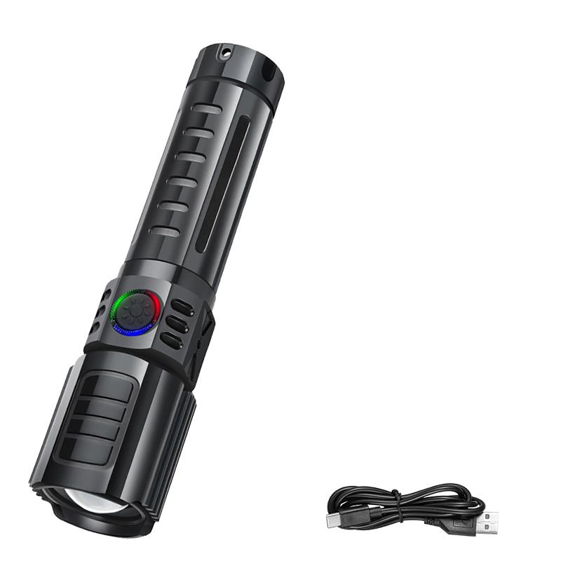 High Power 2000LM LED Flashlight Built-in Battery USB Rechargeable Strong Light Tactical Torch Outdoor Camping Hiking Lantern