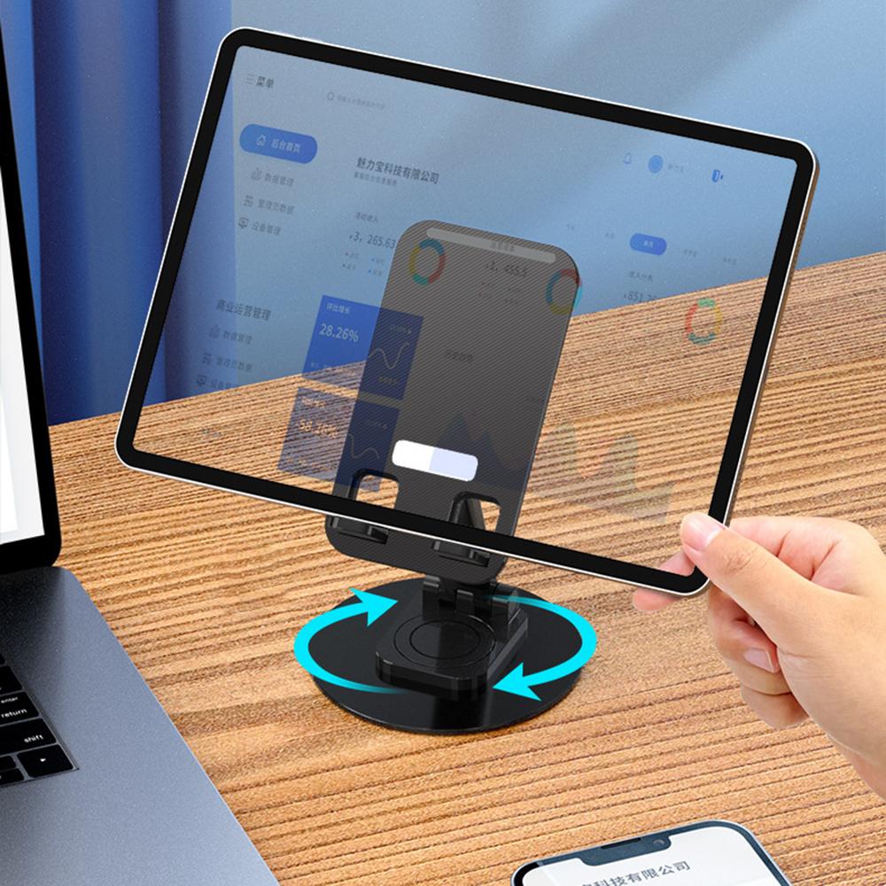 T9 Desktop Phone Stand Folding 360° Rotating Tablet Holder for Live Streaming,Online Teaching