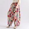 DIMANAF 2026 Autumn New Plus Size Women Long Pants Print Floral Cotton Linen Vintage Loose Elastic Waist Casual Lady Bottoms