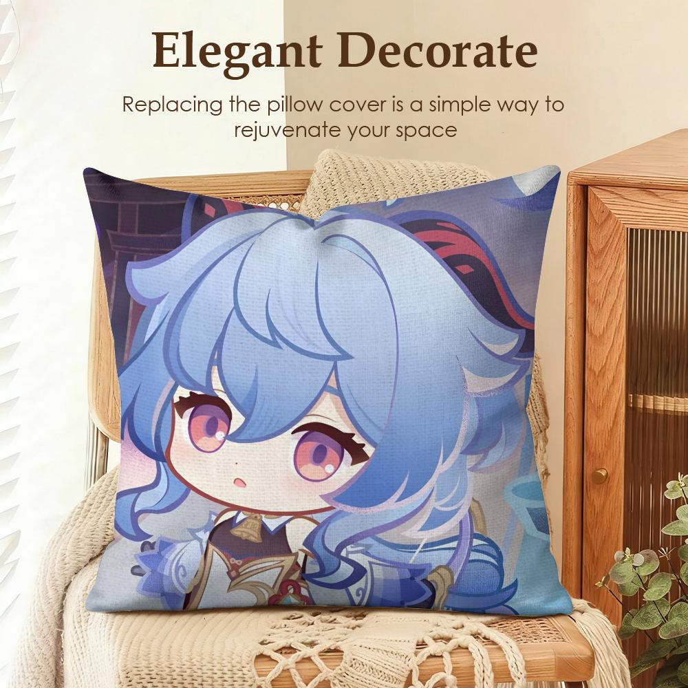Ganyu Cute Genshin Impact Cushion Cover Natural Linen Organic Fabric DoubleSided Printing Sofa Home Decor Gift Pillow Case