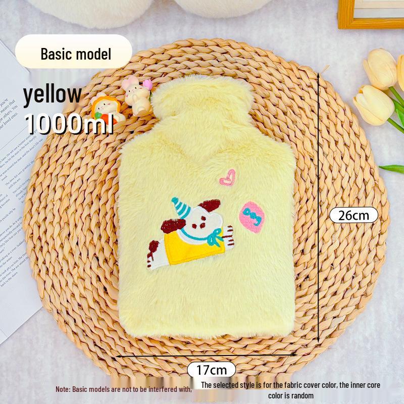 1200ml Cute Embroidered Hot Water Bottle with Plush Insertable Hand Warmer for Winter
