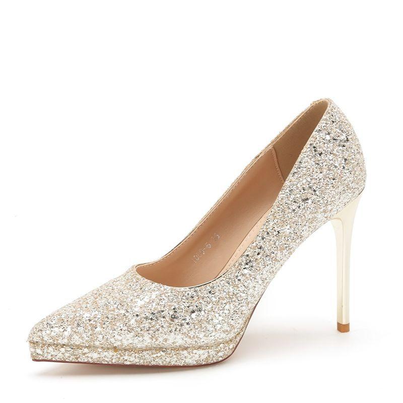 Waterproof table Internet celebrity super high heels bridesmaid shoes banquet temperament lady versatile wedding shoes