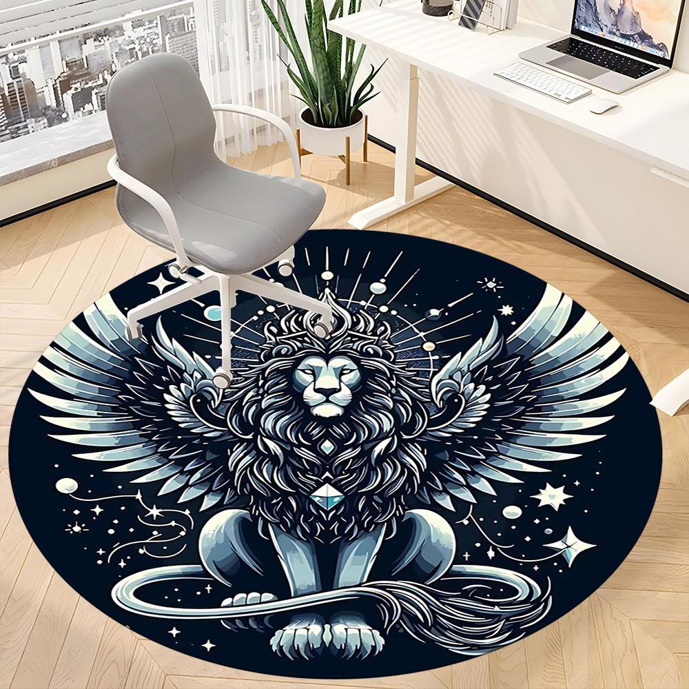 1pc Winged Lion Office Round Area Rug,  Mat Suitable ForOffice, Under Office Chairs Bedroom Living Room Home Decor, Room Deco