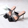 Fashion Shoes Slippers Soft Women Heels Glitter Slides Fashion Low Beige Heeled Sandals Pantofle Comfort High Jelly Summer Luxury Black