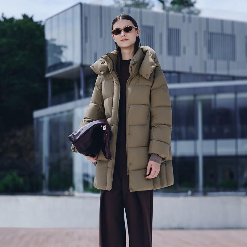 Tanbor Damen-Daunenjacke mit abnehmbarer Kapuze, mittellang