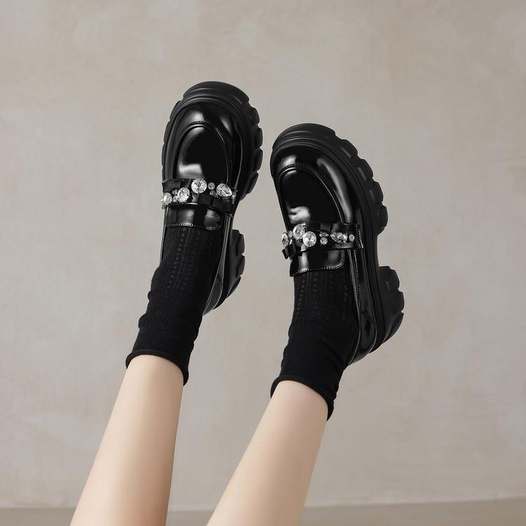 Handmade women's shoes leather high-heeled loafers platform-soled foreign style versatile Japanese round head heightening single shoes women's new m