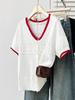 2024 Summer Knitwear V-Neck Hollow Cardigan - Casual Short-Sleeved Top