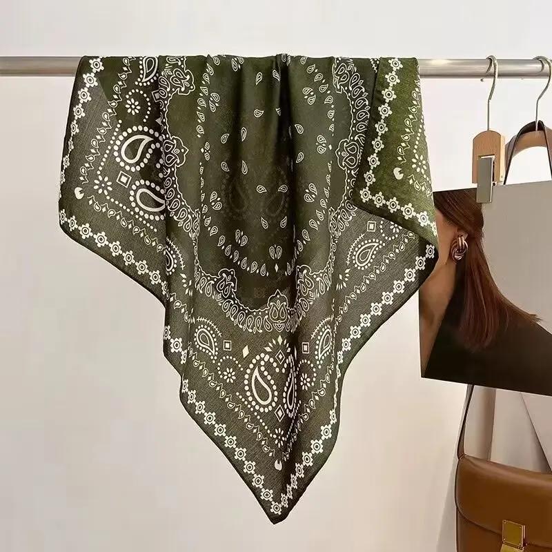 

68cm Green Cashew Printed Scarf Women s Spring and Summer Thin Imitation Silk Scarf Fashion Versatile Shawl Headscarf Scarfs зелений