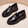 Black British Style Small Leather Shoes Women's Spring 2025 New Thick Heel Single Shoes Patent Leather One Pedal Platform Loafers