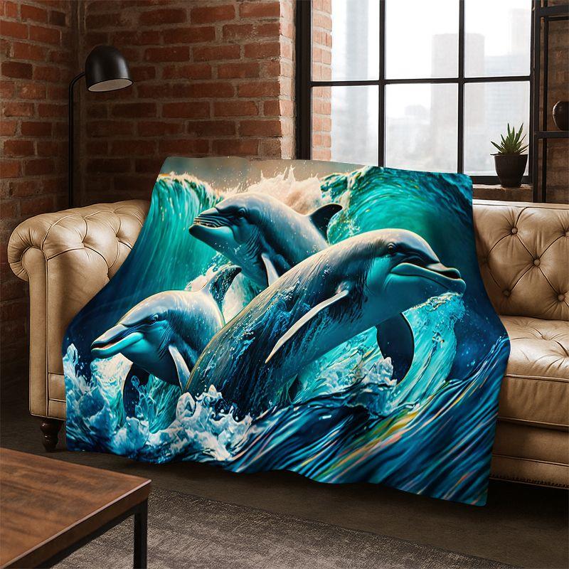 Underwater Sea World Marine Life Cartoon Flannel Blanket Soft Throw Blanket for Bedroom Living Room Bed Travel Camping Picnic