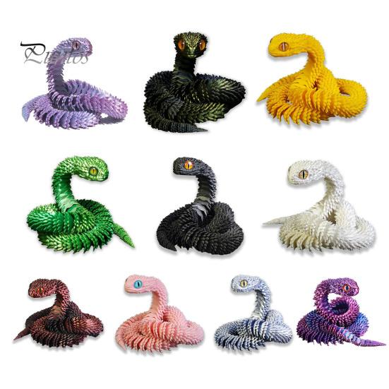 Lifelike Snake Sculpture 3D Printed Figurine Movable Joints Figure Articulated Animal Decor Model Toy Home Office Bookshelf Desktop Decoration