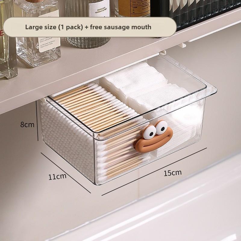 PET Drawer Style Storage Box Makeup Remover Cotton Cosmetics Swab Storage Bathroom Cabinetno Punching Washbasin Storage Rack
