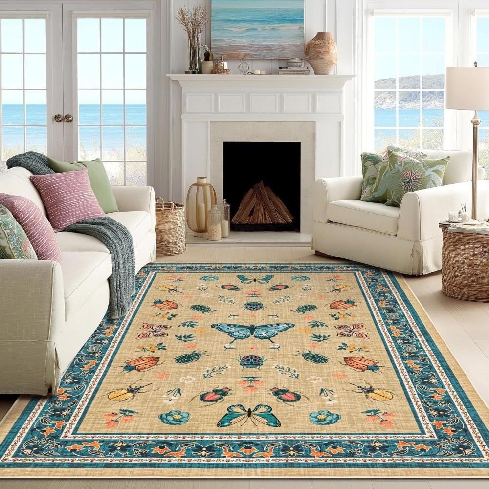 Soft Flower Carpet Non-slip Door Gasket Durable Blanket for Living Room Tea Table Bedside