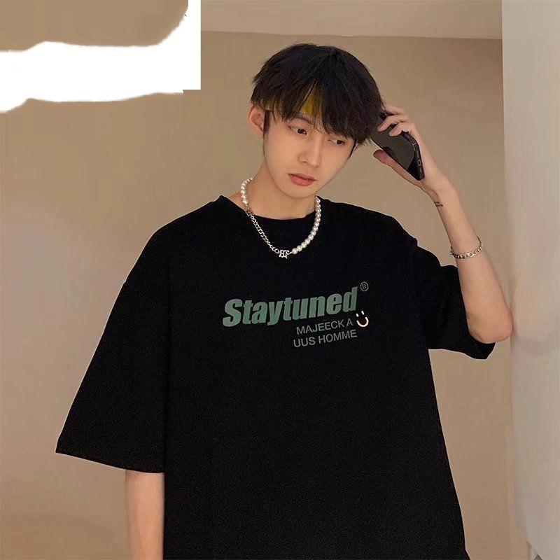 Летняя свободная футболка с коротким рукавом, топы с рукавом до локтя для мужчин, студенческий корейский стиль, рукава до локтя 5XL чёрный
