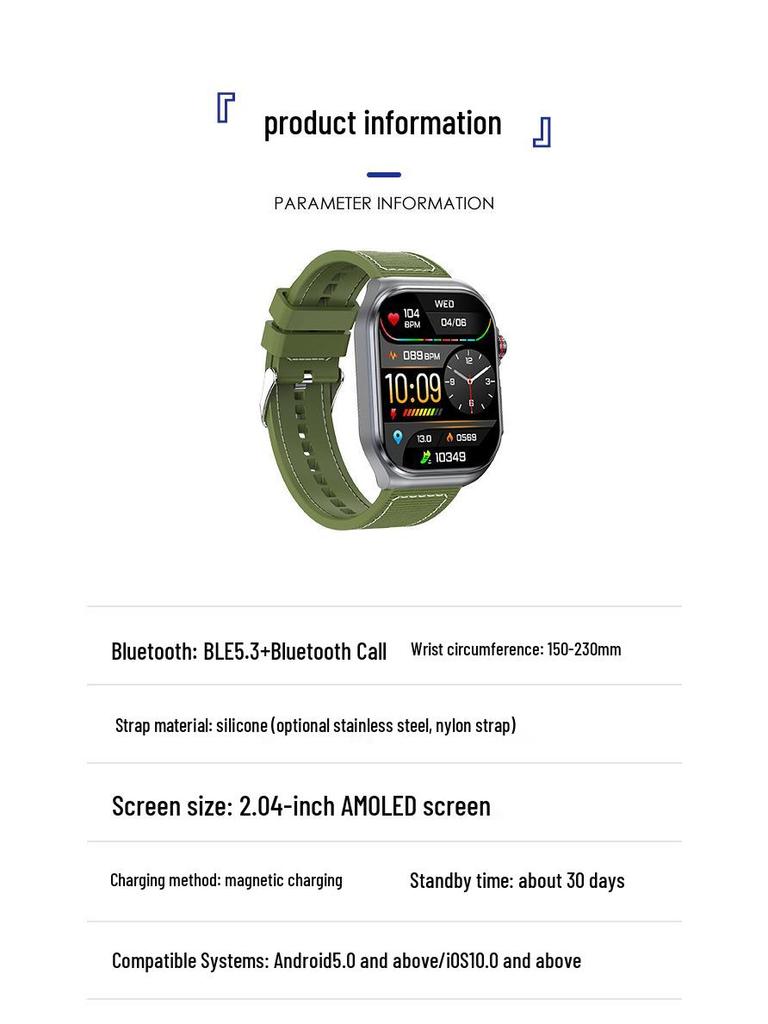 ET585 Health Management Smartwatch with ECG, HD Color Screen, Long Battery Life, and Call Features