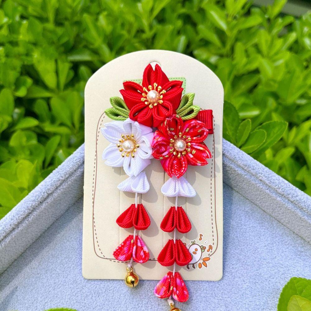 Hanfu Accessories Japanese Kimono Headwear Cloth Tassel Flower Hairpin  Daily