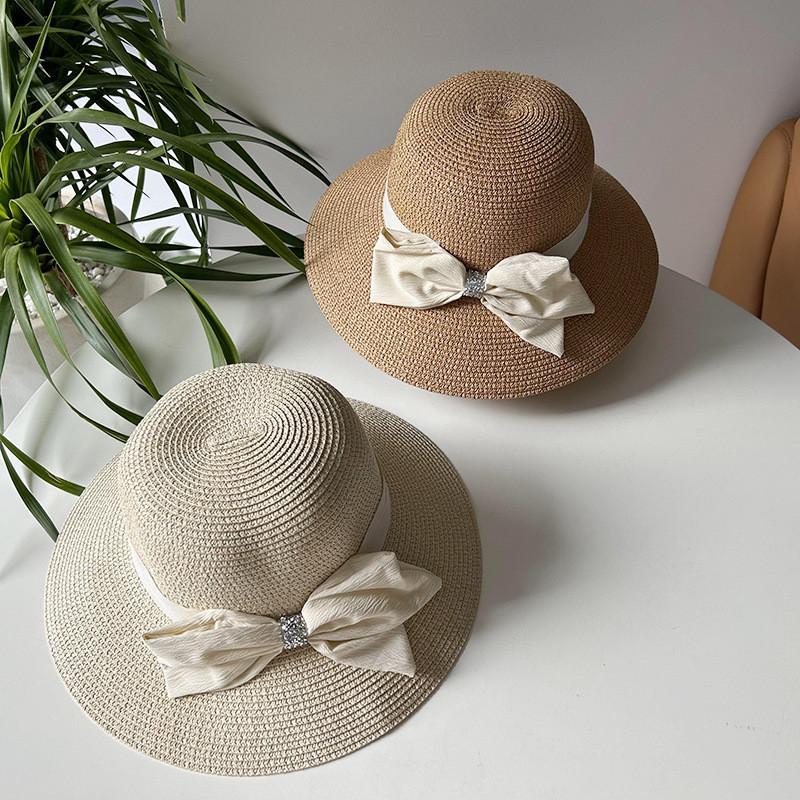 Chic Round Top Wide Brim Sun Hat For Women Japanese Style Bowknot Fisherman Hat Straw Hat Ideal For Spring And Summer