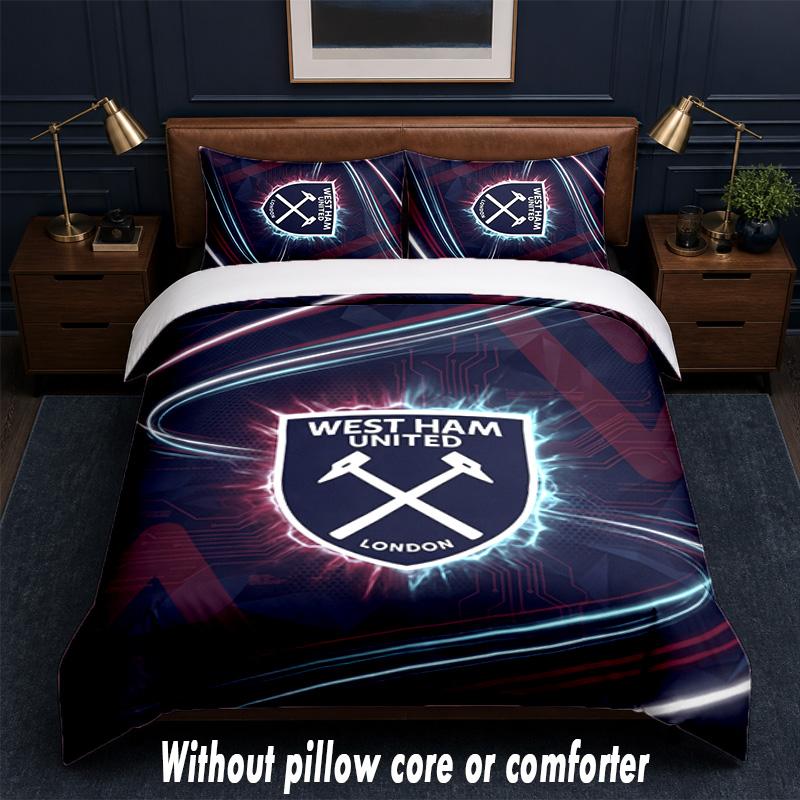 Set Biancheria da Letto West Ham United Football Design 1 Copripiumino + 2 Federe Morbido Traspirante Biancheria da Letto per la Casa