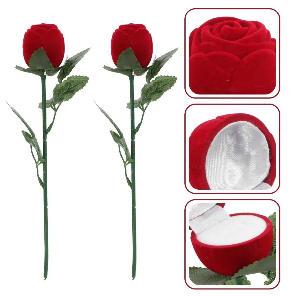 Comedy Red Velvet Rose Ring Box Simulation Flower Romantic Rose to Ring Box Flocking Gimmick Flower Wedding Ring Box Gift Box