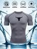 Mens Navy Blue Compression Short Sleeve T-Shirt White Bull Skull Graphic Quick Dry Breathable High Elasticity Gym Workout And MMA Athletic Top