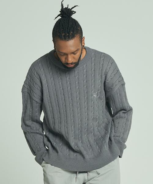 Tener Tnr Oversized Cable Knit Embroidered R Knit Gray F