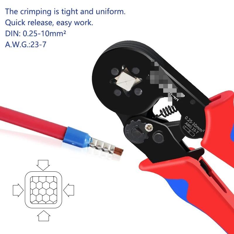 HSC8 Ratcheting Crimping Tool Kit - 0.25-10mm² Ferrule Crimper for 23-7AWG Wire Terminals, Professional Electrician Tool
