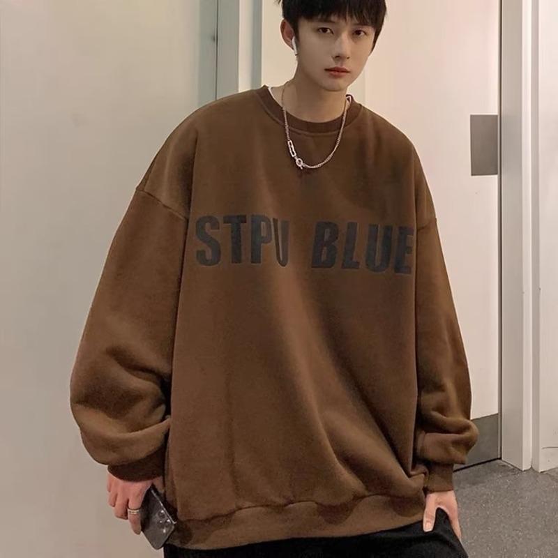 

Винтажный свитер кофейного цвета, мужской плюшевый свитер большого размера без капюшона в японском стиле Cityboy M темно-коричневого