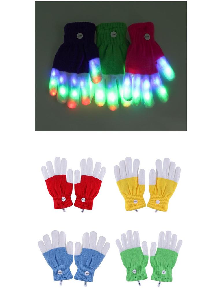 LED Multicolor Light-Up Fingerless Gloves for Halloween & Christmas - Flashing White Knit for Adults & Kids