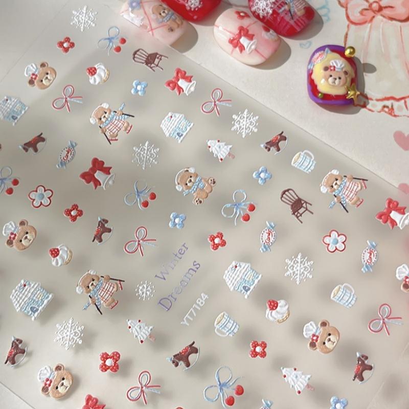 Christmas Snowflake Nail Art Stickers Cartoon Winter Bear Decals Diy New Year Accessories Nail Art Decoration Manicure Supplies