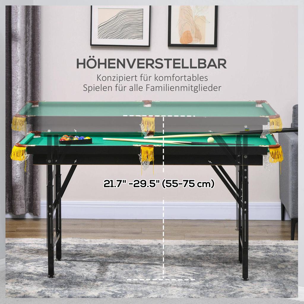 Table de billard, pliable, réglable en hauteur, incl. Triangle/2 Queues/16 Billes, Vert