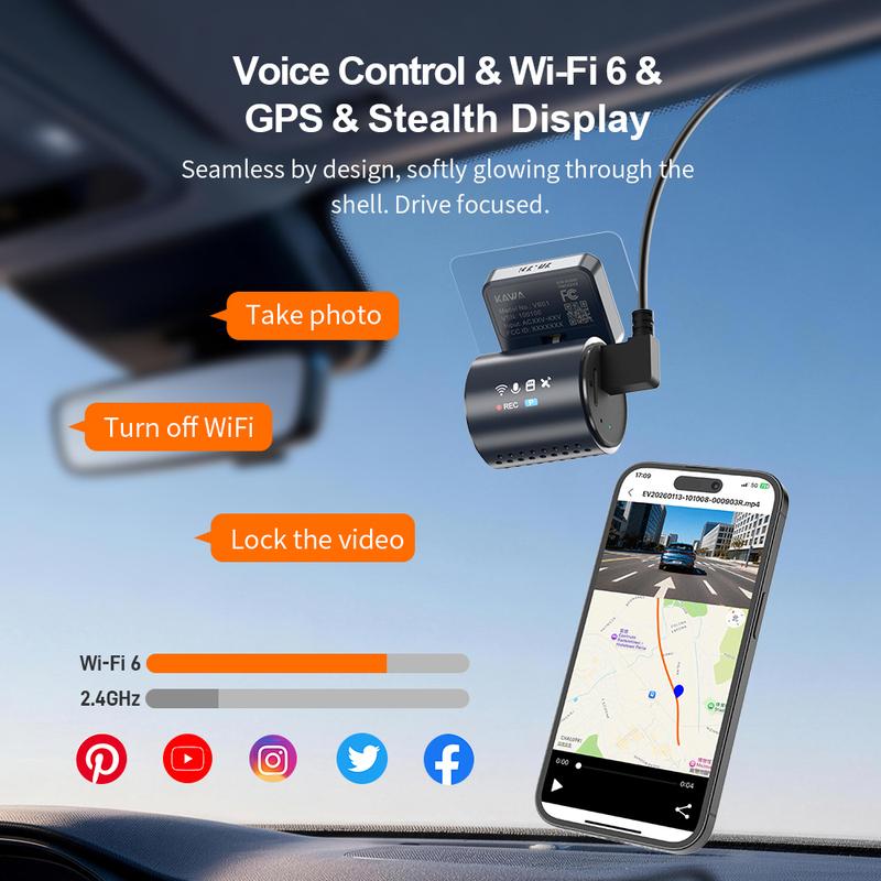 KAWA 4K Front Dash Cam MINI 7 Pro,WiFi Car Camera with APP/Voice Control/WIFI6/GPS, AUTO Video Recorder,Dashcam,HDR,Dash Camera