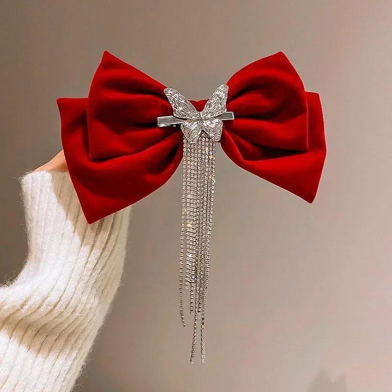 High End Bow Tassel Ribbon Hair Clip for Women's Fashionable and Elegant Headwear for Girls Gorgeous Style Accessories Gifts