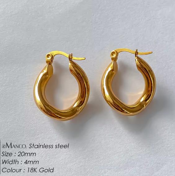 EManco Fashion Stainless Steel Chunky Hoop Earrings for Women Gold Plated Thick Texture Geometric Circle Earring Vintage Jewelry