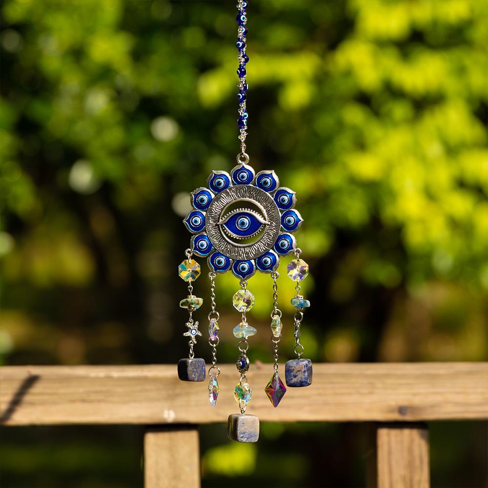 Cross-border Evil Eye Handmade Stone Bell Blue-Eye Wind Chime Pendant Car Hanging Ornament Gift