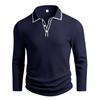Mens Long Sleeve Striped Polo Shirt Loose Breathable Business Casual