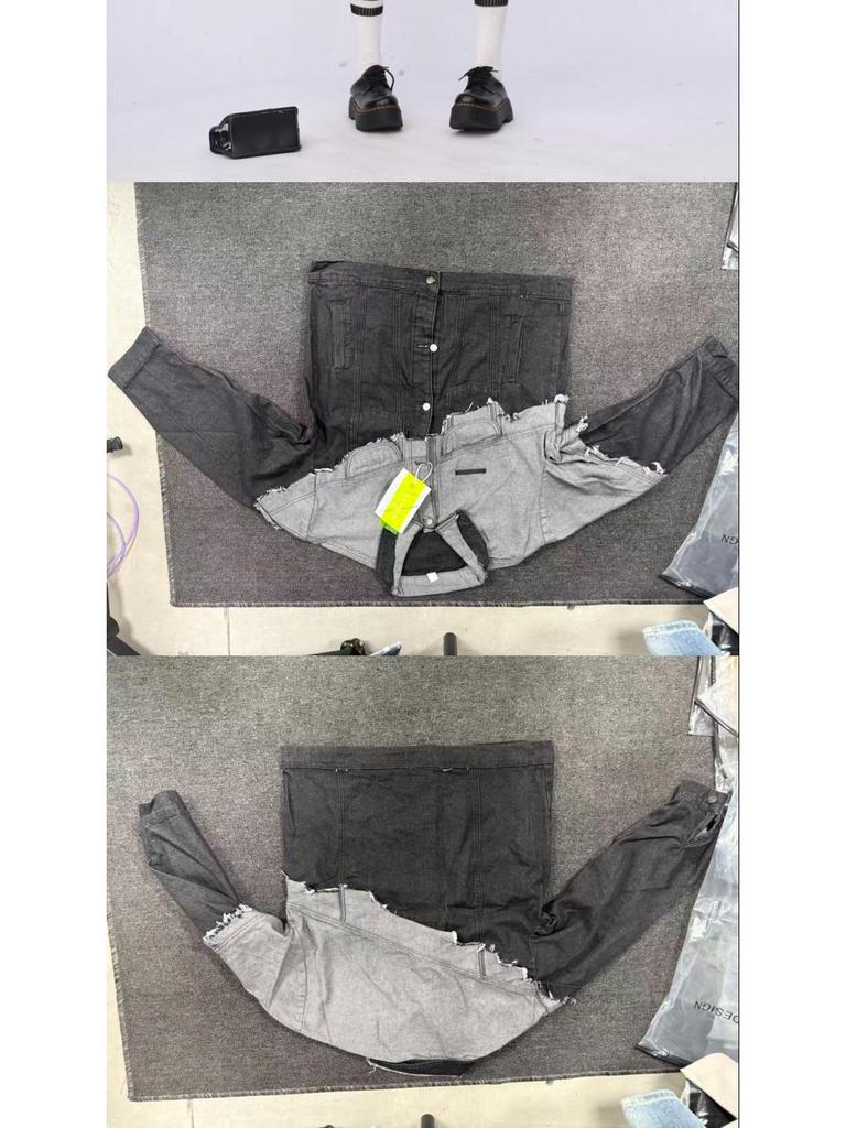 Unisex Schwarze Denim Patchwork Jacke - Lässiger Retro-Stil für Frühling/Herbst 2026