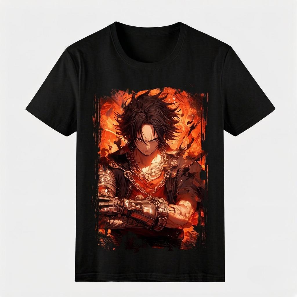 

One Piece Printed Tshirt Fire Fist Ace Casual Comfortable and Highquality Cotton Parentchild Clothing S