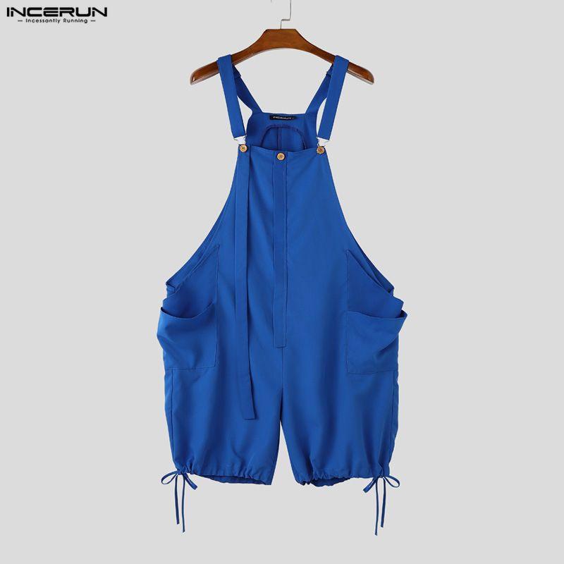 INCERUN Men Strap Sleeveless Casual Loose Cropped Cargo Rompers Jumpsuits