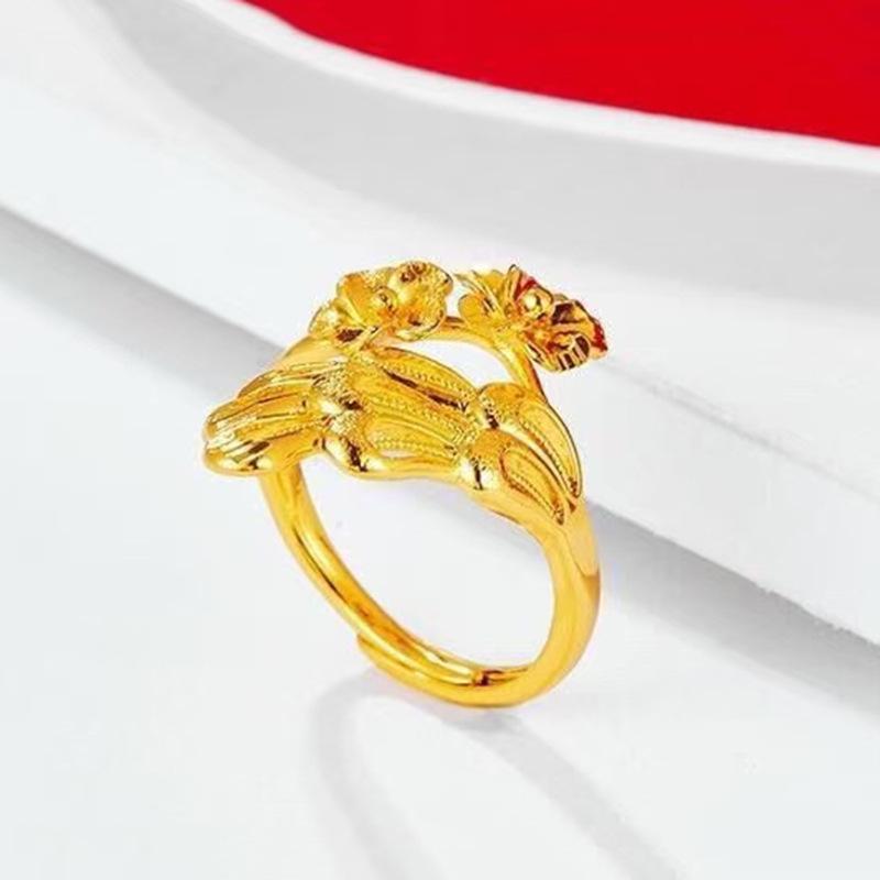 Gold-Plated Brass Phoenix Tail Ring – Openwork Peacock Design for Women