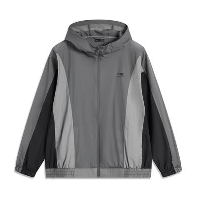 Li Ning Spor Moda Serisi Rahat Çok Yönlü Kapüşonlu Rüzgarlık Erkek Dış Giyim Siyah Gölge-Gri AFDU667-1