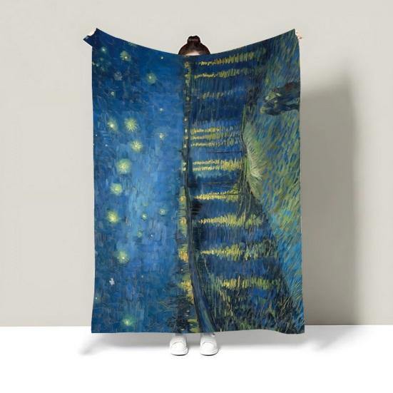 Oil Painting Nap Blanket, Soft Warmth Double-Sided Flannel, Digital Print Shrink-Resistant Machine Washable Office Travel Throw Blanket