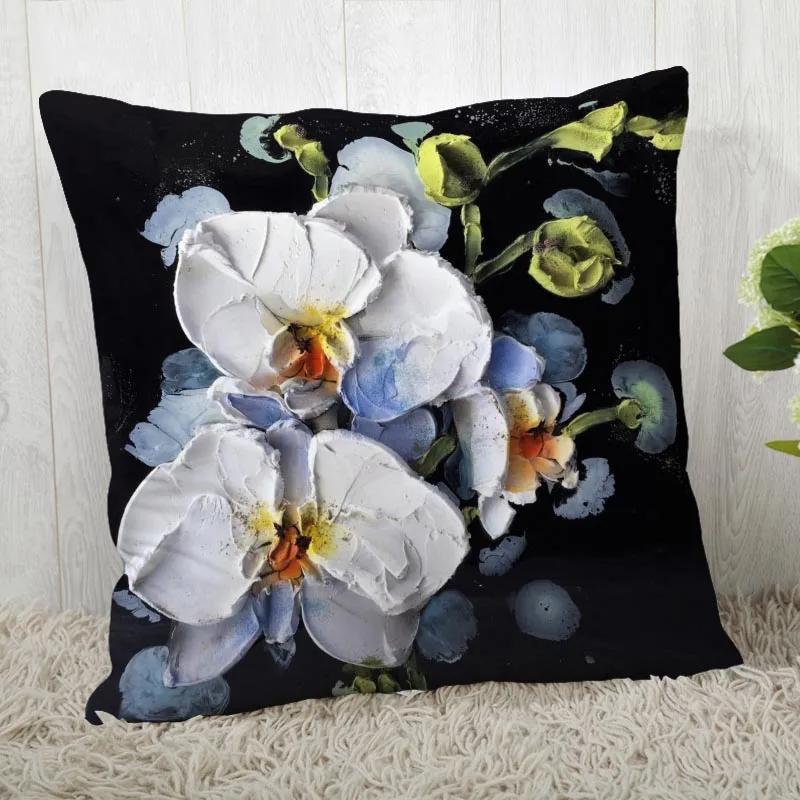 Neue Orchideenmalerei Kissenbezug Schlafzimmer Home Office Dekorative Blumen Kissenhülle Quadratisch Reißverschluss Kissenbezüge Satin Weich Kein Ausbleichen