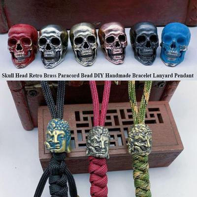 Handmade Sculpture Brass Bead Charms DIY Jewelry Accessories Skull Head Retro Pendant Bracelet Lanyard Pendant EDC Outdoor Tool