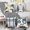 Christmas White and Blue Pillowcase Snowman Snowflake Christmas Decoration Combination Living Room Bedroom Home Cushion Cover